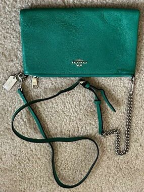 Coach Teal Pebble Leather Crossbody with Chain Strap